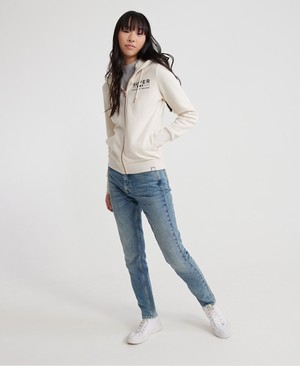 Superdry Applique zip Női Kapucnis Pulóver Fehér | PFHZX8615